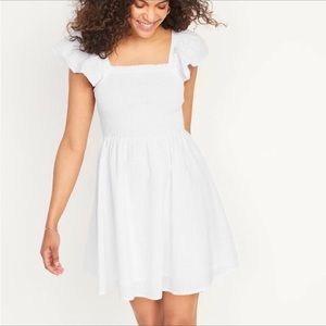 Old Navy Flutter-Sleeve Fit & Flare Smocked Seersucker Mini Dress